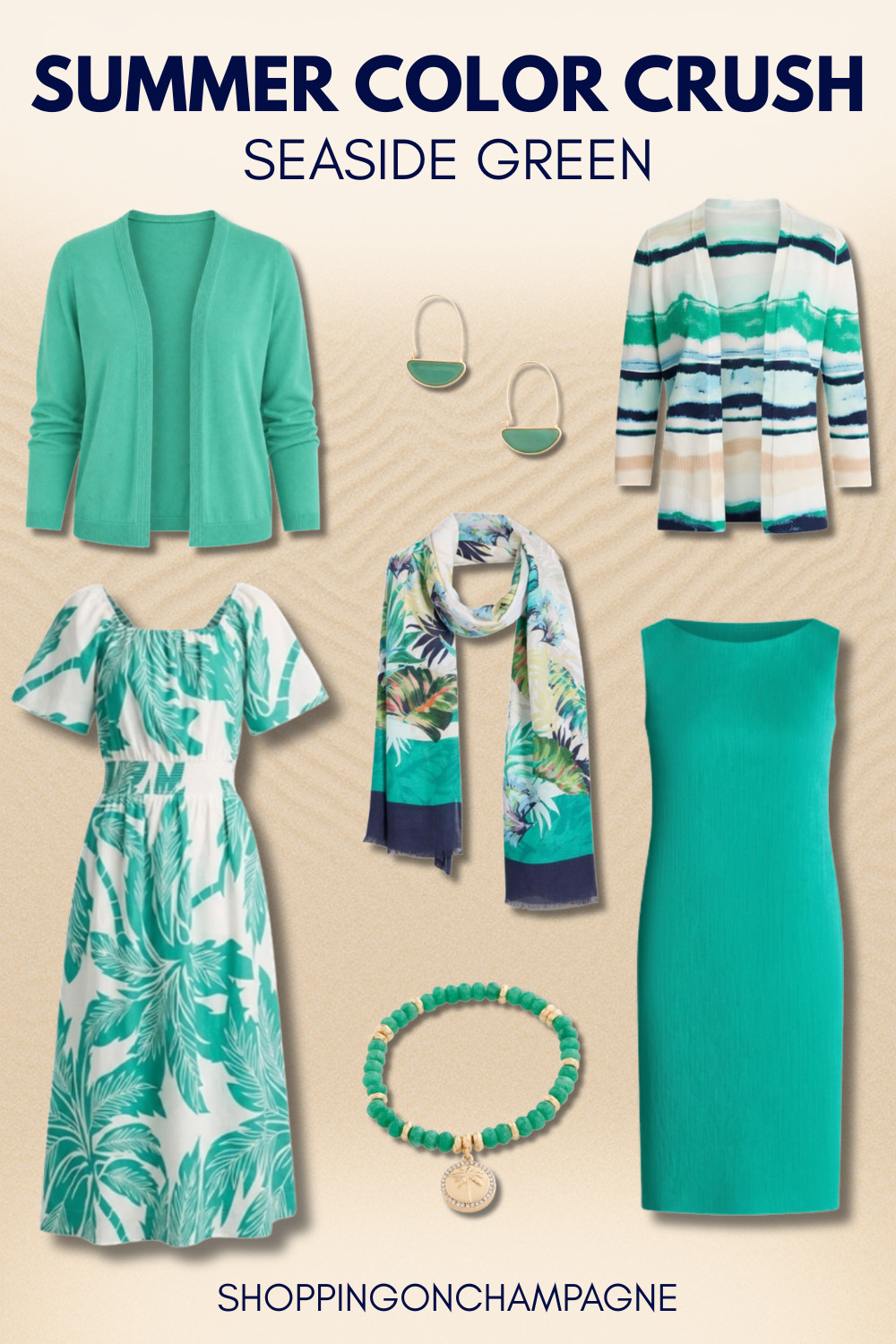 Seaside green is the color your summer outfits need right now. Flowy dresses, lightweight cardigans, scarves, and jewelry in this fresh coastal palette, all curated for effortless summer style. Summer color trends, coastal grandma style, green summer outfits, summer capsule wardrobe. Affiliate links included. 

 #LTKSeasonal #LTKOver40 #LTKMidsize