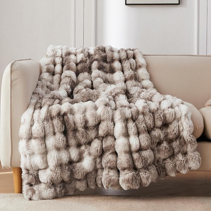 COOVA Faux Fur Throw Blanket for Couch, Cozy Soft and Fuzzy Plush Rabbit Fur Bubble Blanket for S... | Amazon (US)