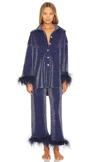 Cosmos Oversized Metallic Pajama Set in Navy | Revolve Clothing (Global)