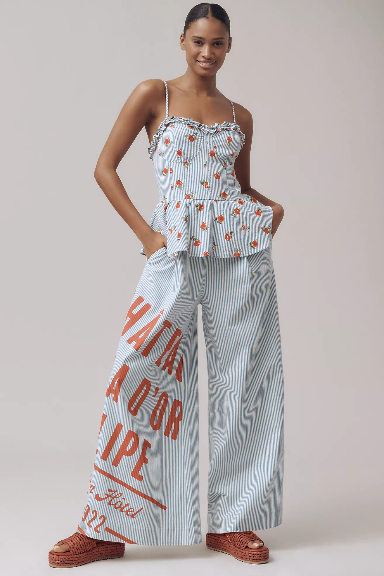 Maeve Wide-Leg Peplum Linen Sleeveless Jumpsuit | Anthropologie (US)