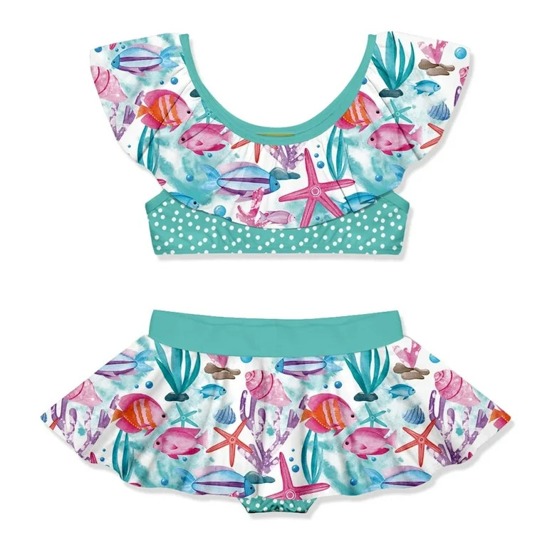 Millie Loves Lily Girls Turquoise Water World 2-pc Ruffle Swimsuit, Toddler Girls, Size 3T, 2-pcs... | Walmart (US)
