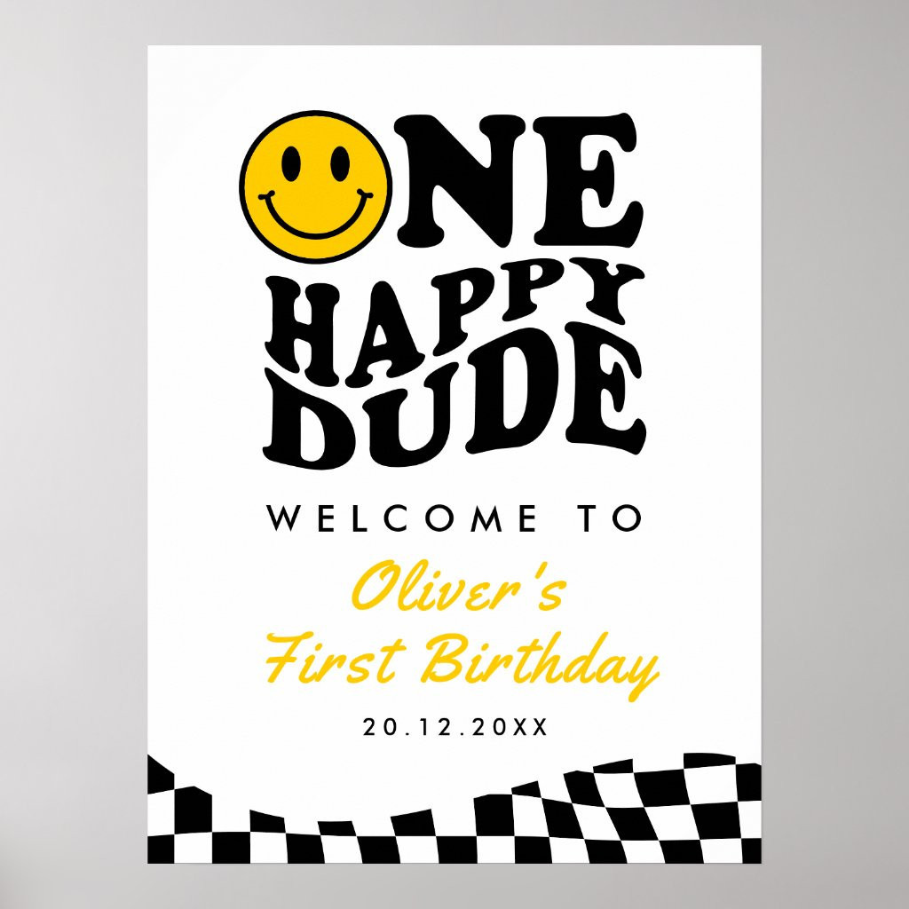 One Happy Dude Boy 1st Birthday Smile Face Welcome | Zazzle