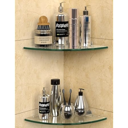 Acrylic Corner Shower Caddy Shelf with Hooks 2 Pack, Adhesive Wall Mounted Bathroom Shower Organizer for Inside Shower & Kitchen Storage, Space-Saving Design | Amazon (US)