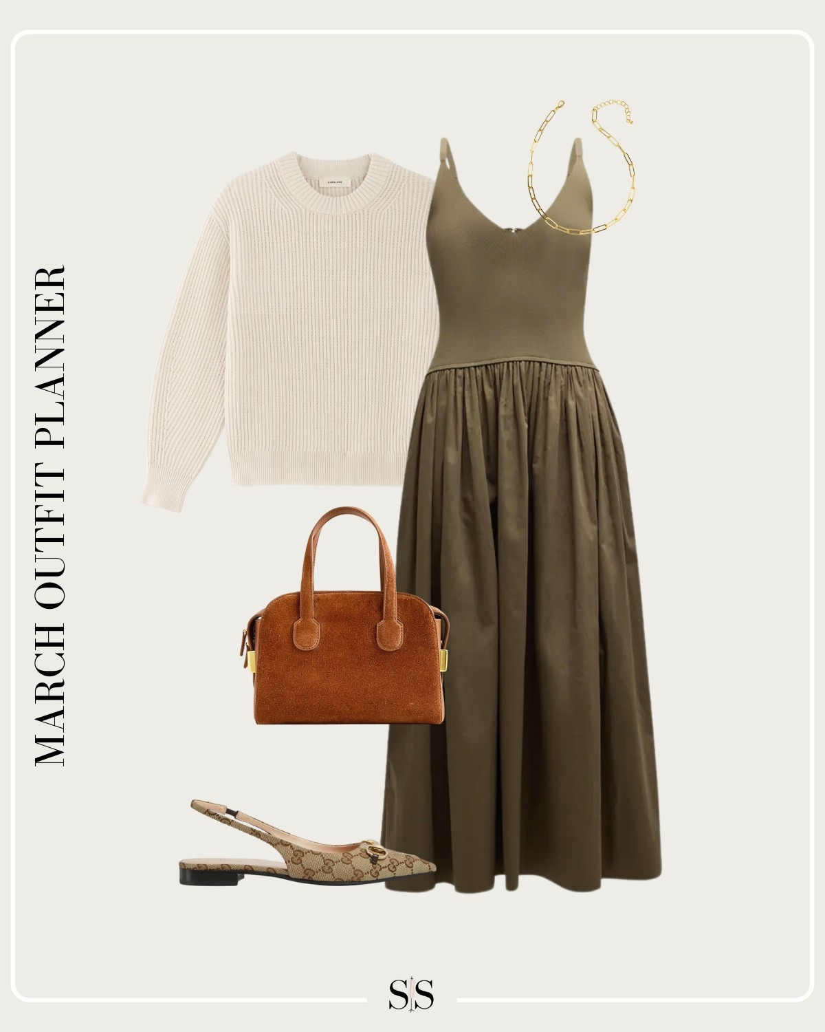 Monthly outfit planner MARCH: Winter to Spring transitional looks | drop waist green midi dress, knit sweater, sling back flats, top handle handbag

#springoutfit #casualstyle #springfashion 


#LTKStyleTip