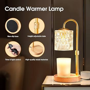 Briever Dimmable Candle Warmer Lamp with Timer, Height Adjustable Electric Candle Wax Warmer, Chr... | Amazon (US)