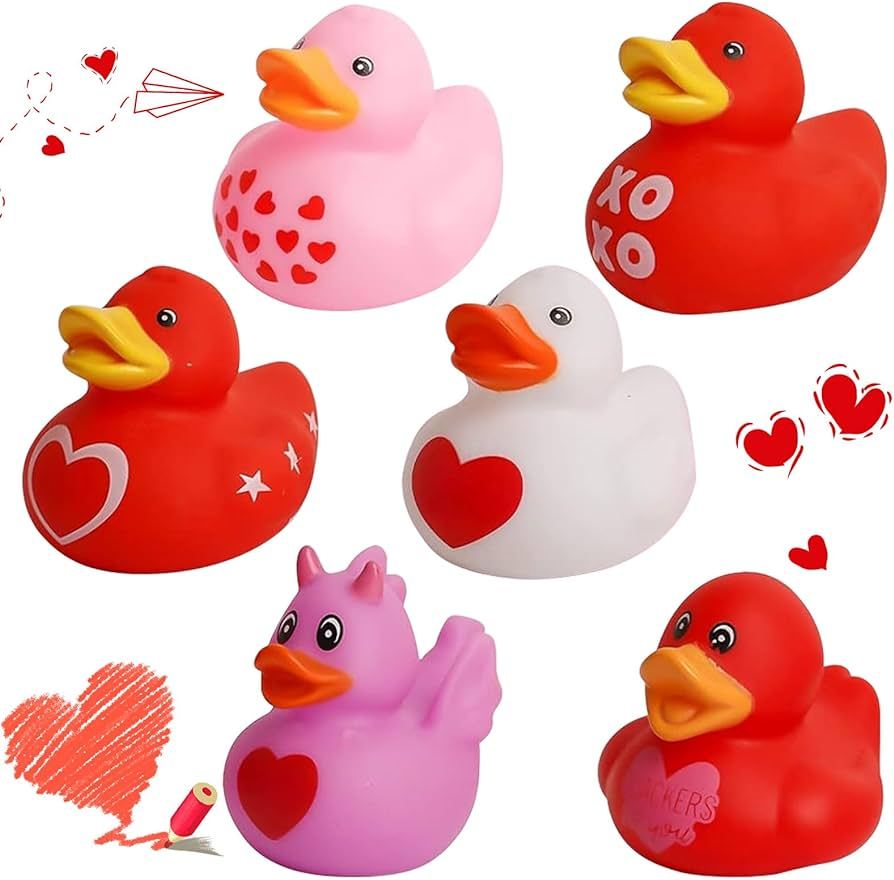 Heart rubber duck 6Pcs Rubber Ducks Car Decorations Valentine’s Day Animal Theme Rubber Ducks T... | Amazon (UK)
