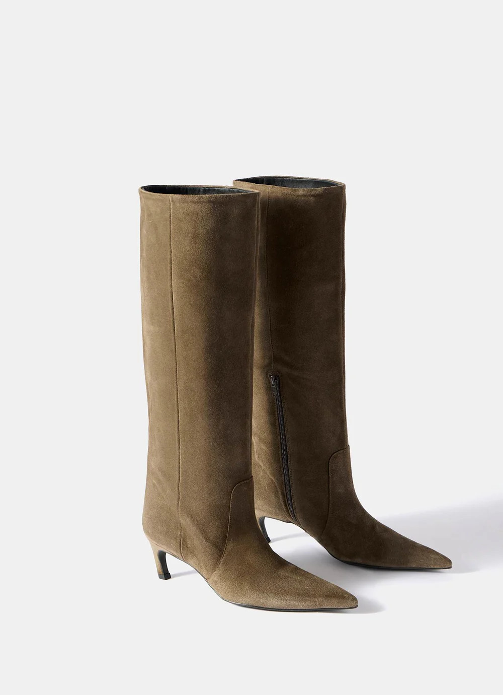 Piper Khaki Suede Long  Boots | Mint Velvet