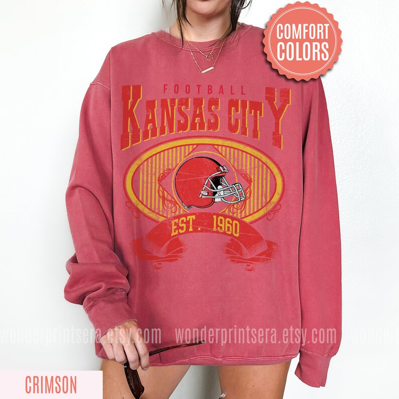 Vintage Style Kansas City Football Comfort Colors Crewneck Sweatshirt,kansas City Football Sweats... | Etsy (US)