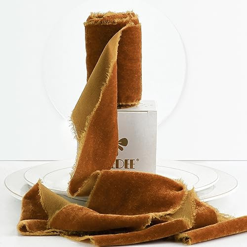 MEEDEE Orange Velvet Ribbon - 3 Inch Fringe, Raw Edge Silk Velvet for Wreaths, Flower Bouquet, Dr... | Amazon (US)