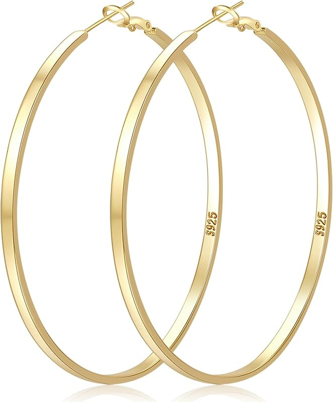 Sterling Silver Hoop Earrings Large Silver Hoop Earrings for Women Lightweight Big Silver Hoop Ea... | Amazon (US)
