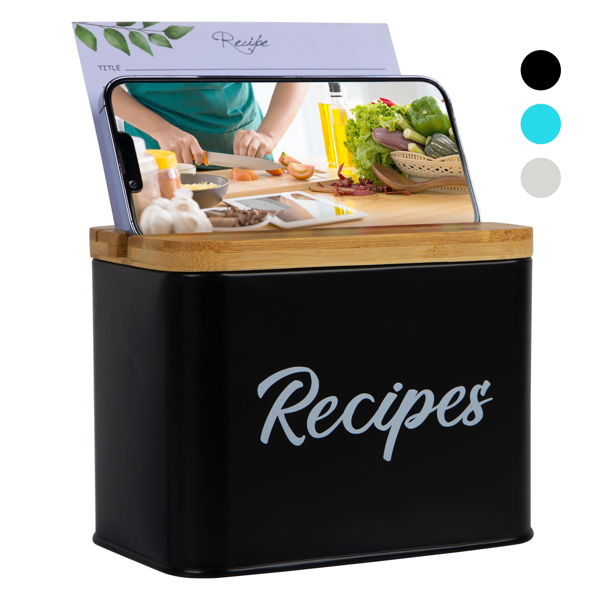 ArtEight Recipe Box - Black - 4"x6" Recipe Cards and Box Set - Durable Recipe Card Box with Thick... | Amazon (US)