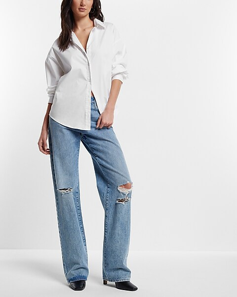 Cotton-Blend Boyfriend Portofino Shirt | Express