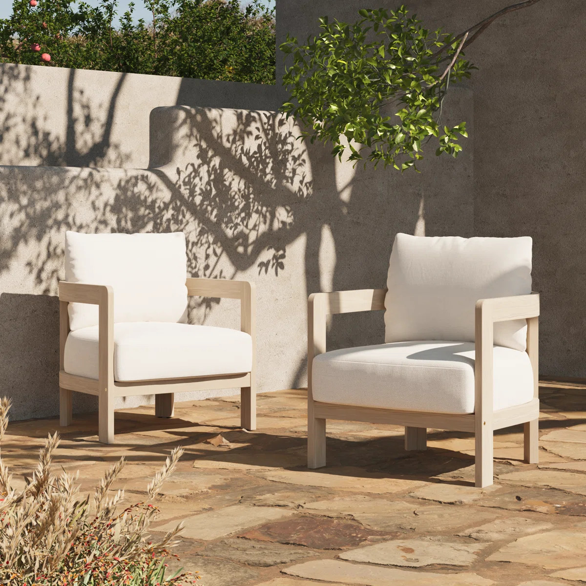Outdoor Solid Wood Dining Chairs With Cushions (Set of 2) | Wayfair North America