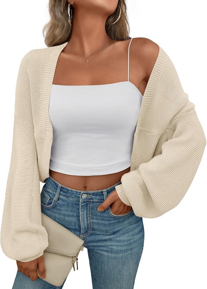 LILLUSORY Bolero Shrug Cardigan Sweater Fall Batwing Long Sleeve Cropped Open Front Knitted Sweat... | Amazon (US)