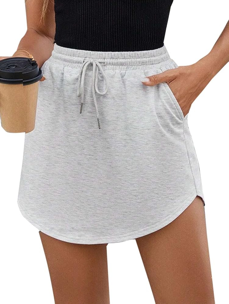 SOFIA'S CHOICE Women's Drawstring Sweat Skirt High Waist Mini Skirts Skorts with Pockets | Amazon (US)