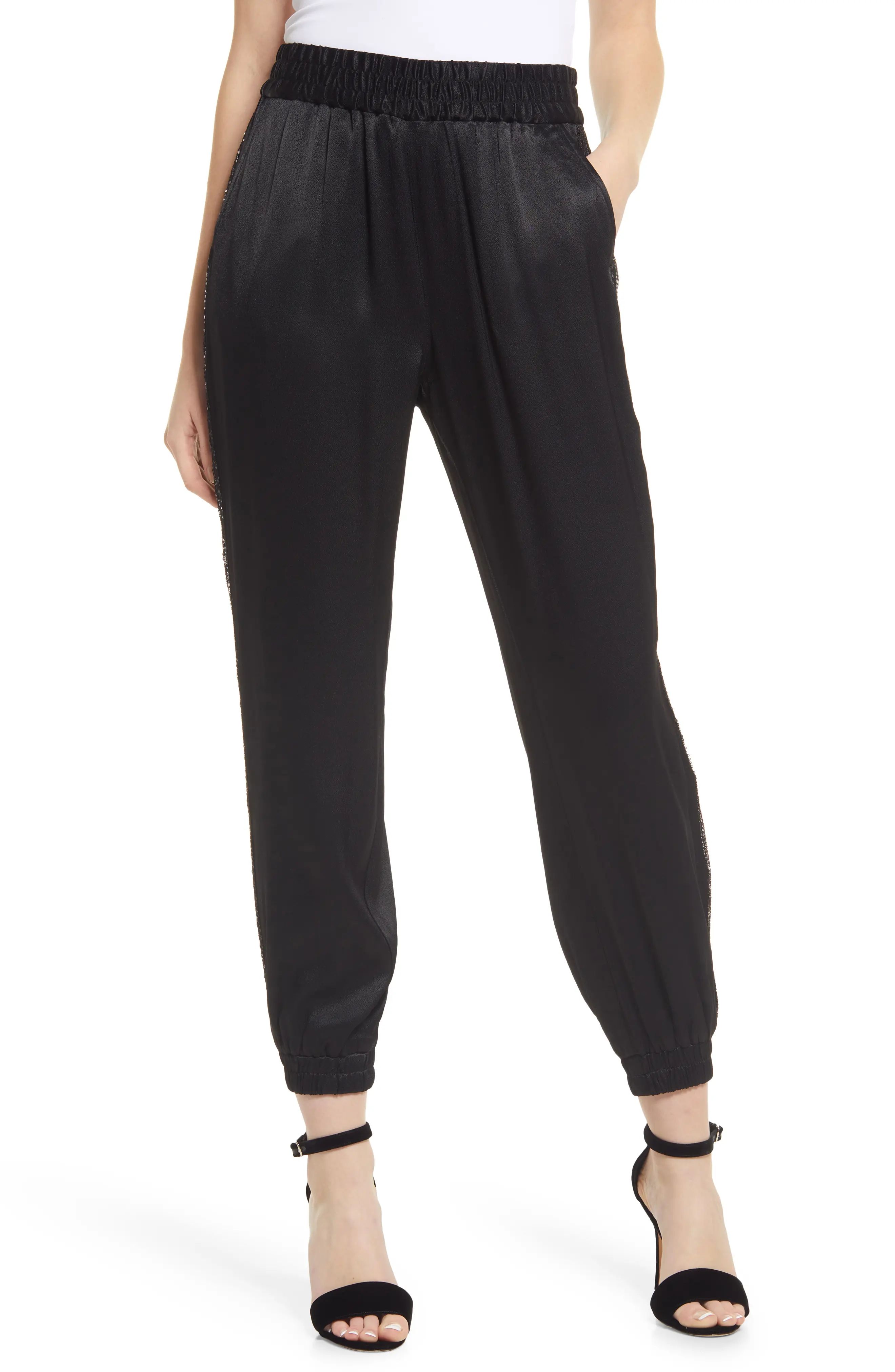 Halogen(R) Sequin Side Stripe Satin Joggers, Size X-Small P in Black at Nordstrom | Nordstrom