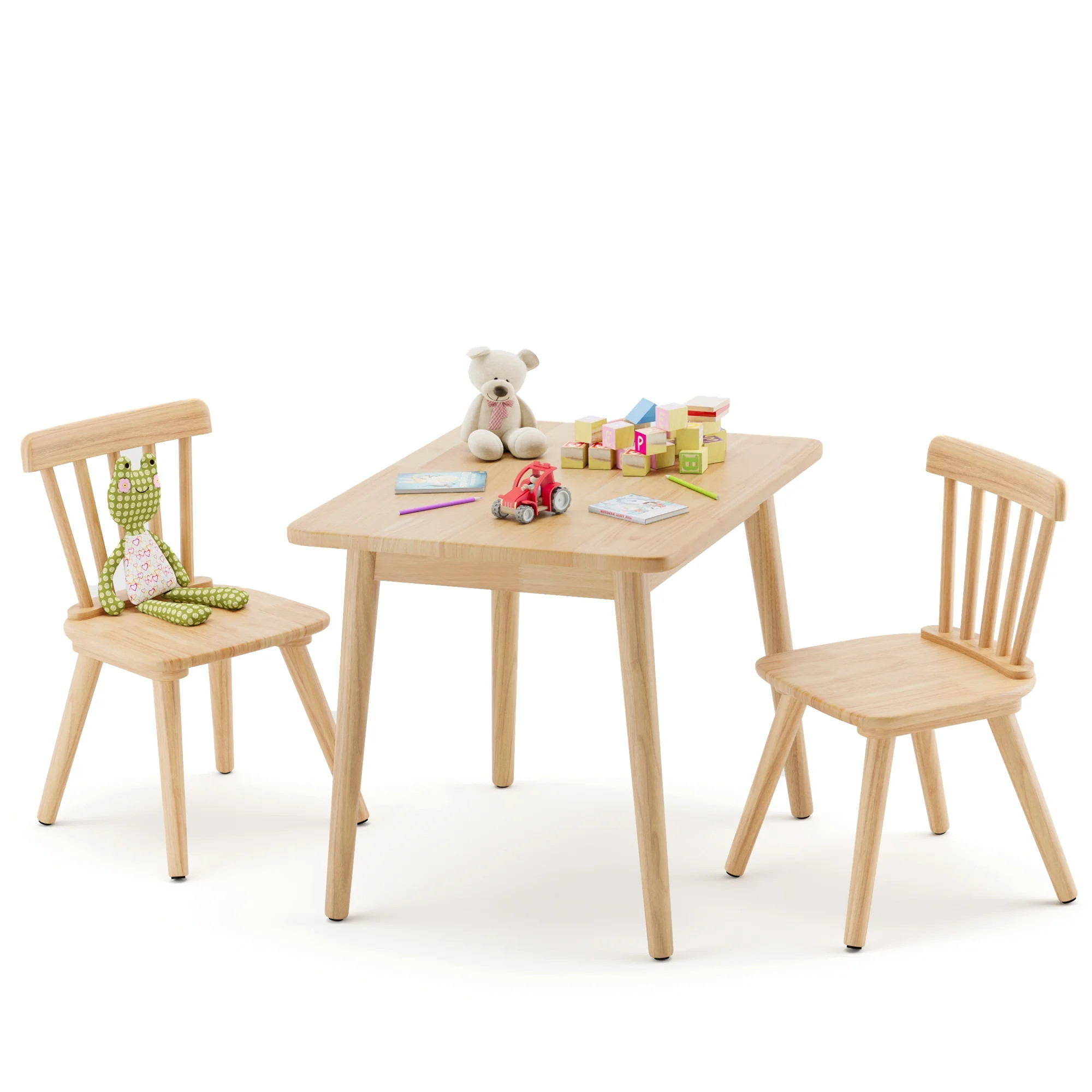 Curipeer Windsor Rubberwood Kids Table and 2 Chairs Set with Non-Slip Legs Round Edge Design for ... | Walmart (US)