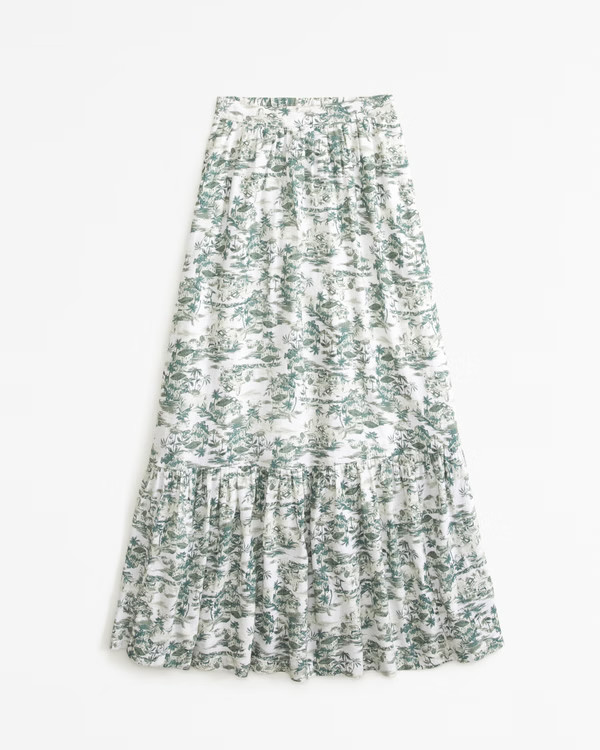 Linen-Blend Tiered Midi Skirt | Abercrombie & Fitch (US)