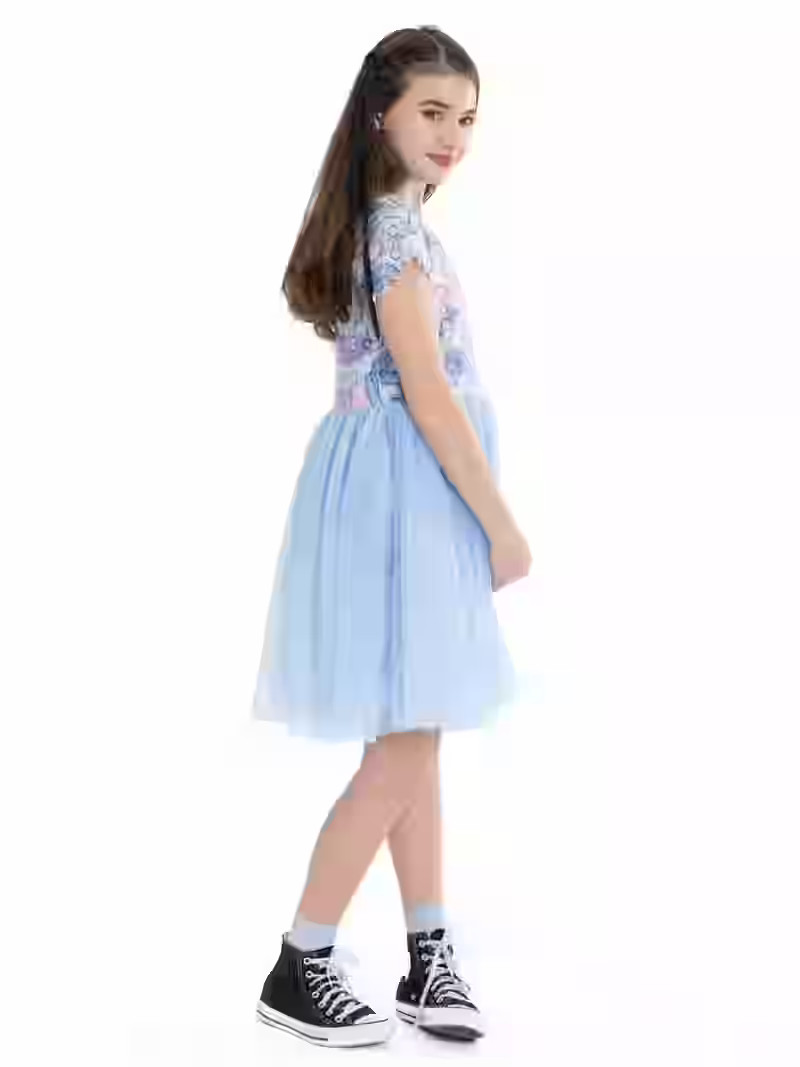 Stitch Girls All Over Print Tulle Dress with Short-Sleeves, Sizes 4-12 | Walmart (US)