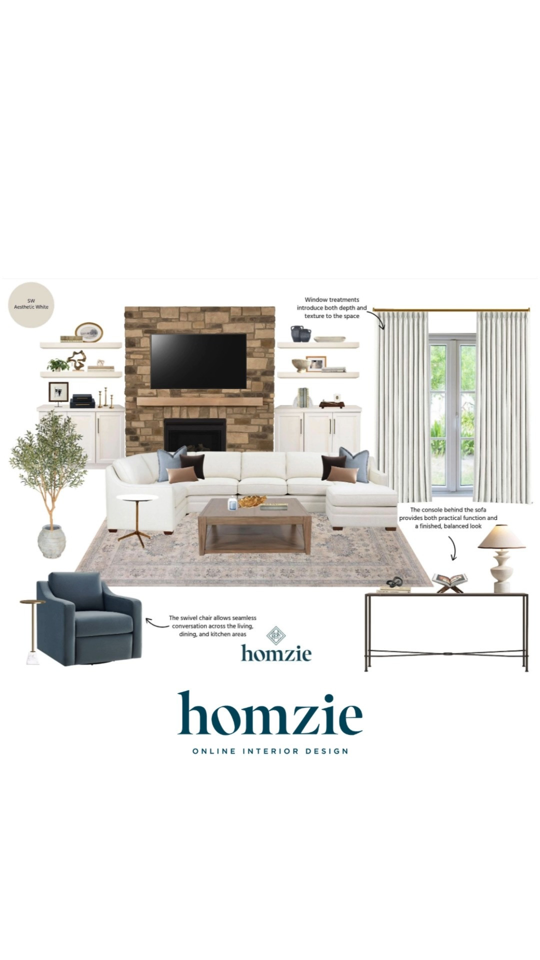 Neutral living room design featuring white sectional couch, rug, curtains, console table, lamp, floor tree, decor, etc.

#LTKHome #LTKFinds #LTKFavorites #HomeStyleDaily 

 #LTKHome