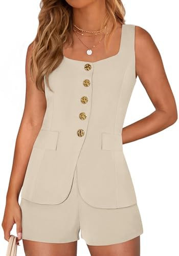 PRETTYGARDEN Womens 2 Piece Matching Sets 2026 Fashion Suit Vest Tops Shorts Set Spring Business ... | Amazon (US)