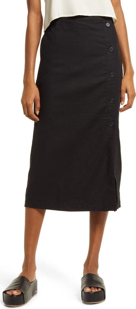 Linen Blend Midi Skirt Black Skirt Skirts Summer Skirt Outfits Business Casual Budget Fashion | Nordstrom