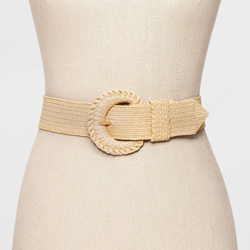 Women's Straw Covered Buckle with Stretch Belt - Universal Thread™ Natural | Target