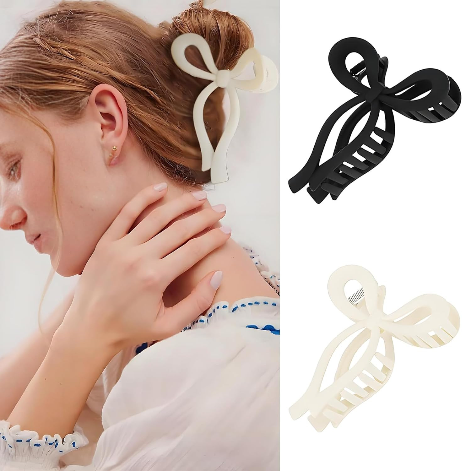 2 Pcs Bow Claw Clip Cute Hair Clips for Thick and Thin Hair Nonslip Strong Hold Bow Hair Clips fo... | Amazon (US)