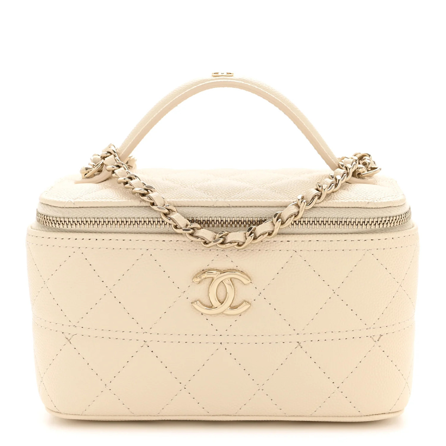Caviar Quilted Trendy Handle Mini Vanity Ecru | FASHIONPHILE (US)