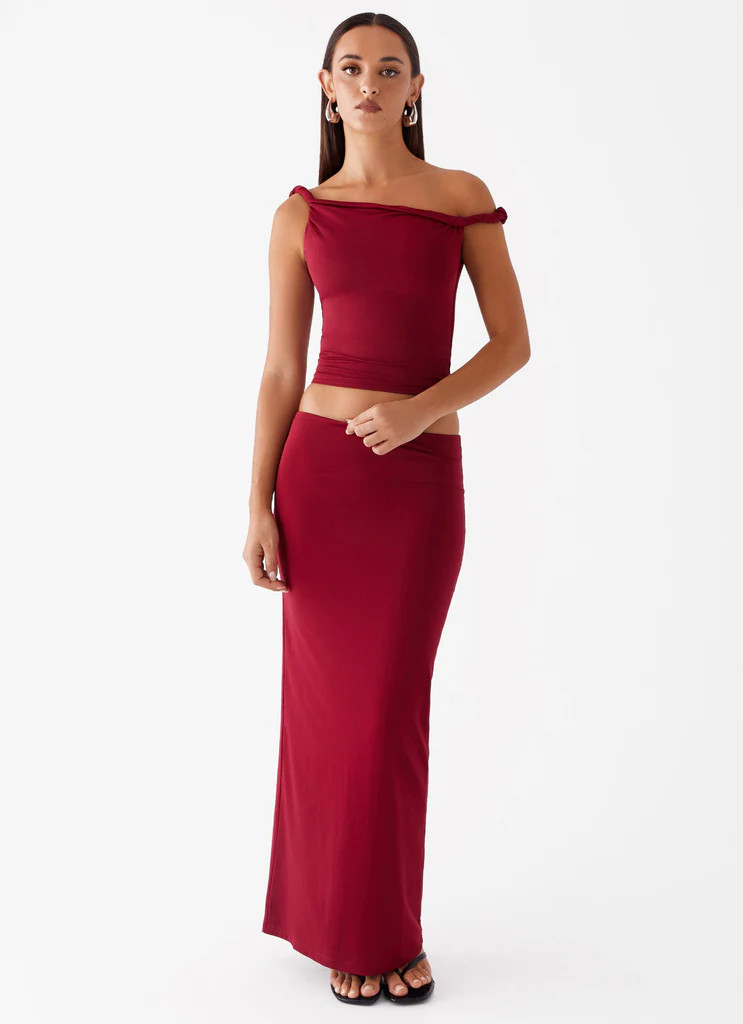 Solace Soul Maxi Skirt - Maroon | Peppermayo (Global)