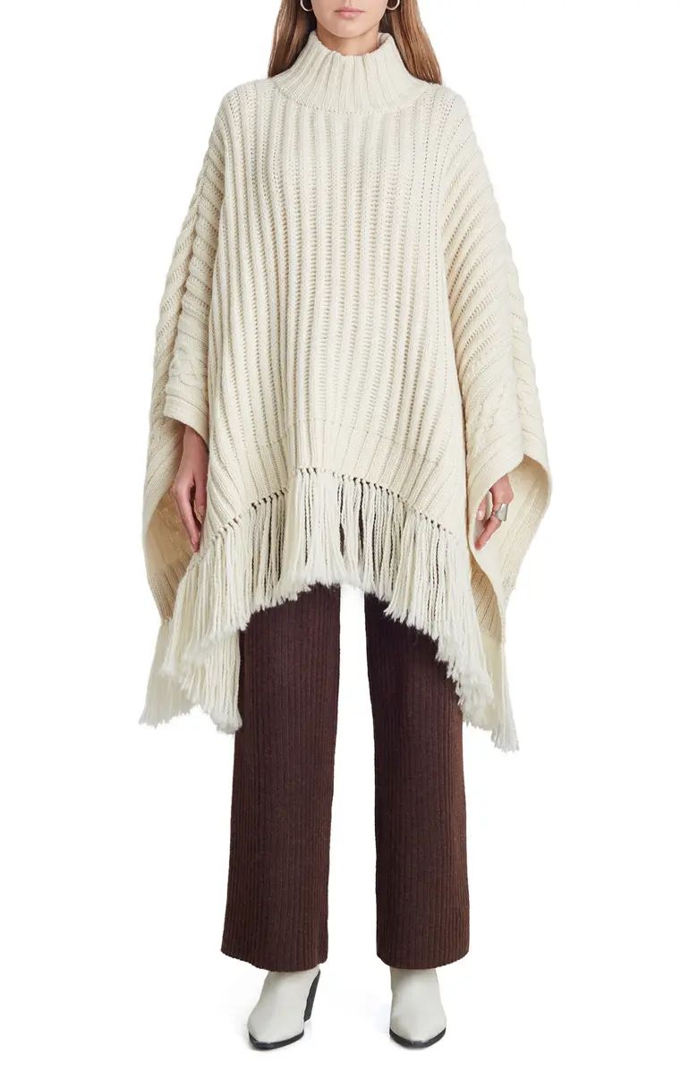 Eleven Six Hanni Fringe Rib Wool Poncho | Nordstrom | Nordstrom