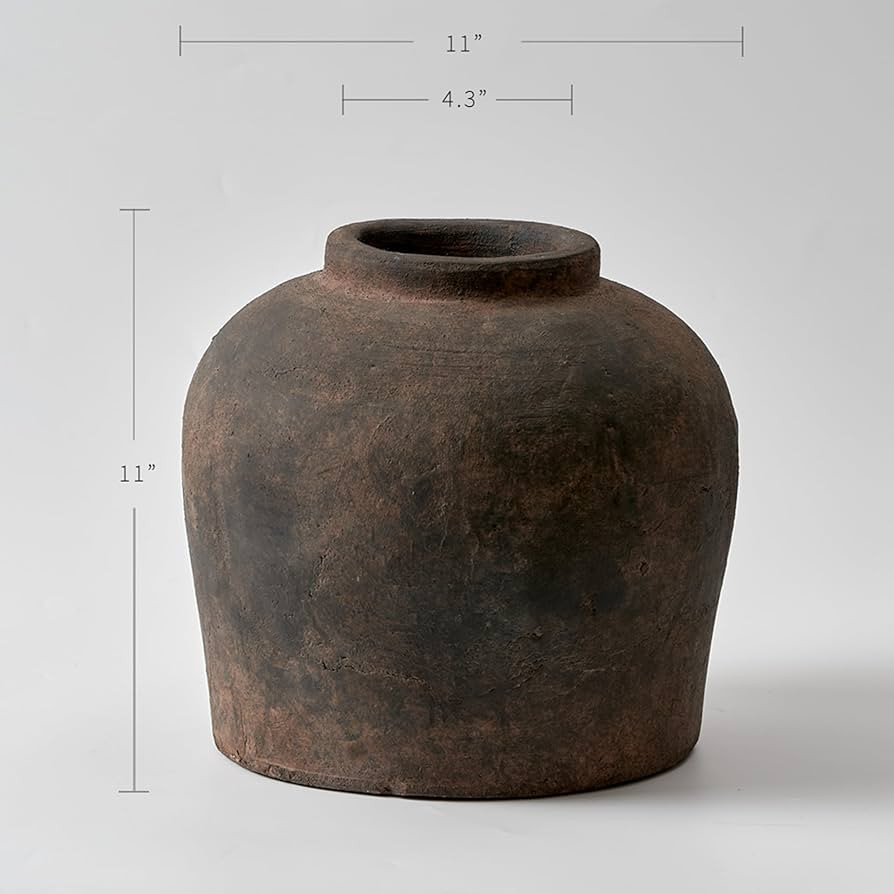 LB2 Brown Ceramic Large Vase, 11" Tall Zen Style vase, Terra Cotta Pitcher, Distressed Farmhouse ... | Amazon (US)