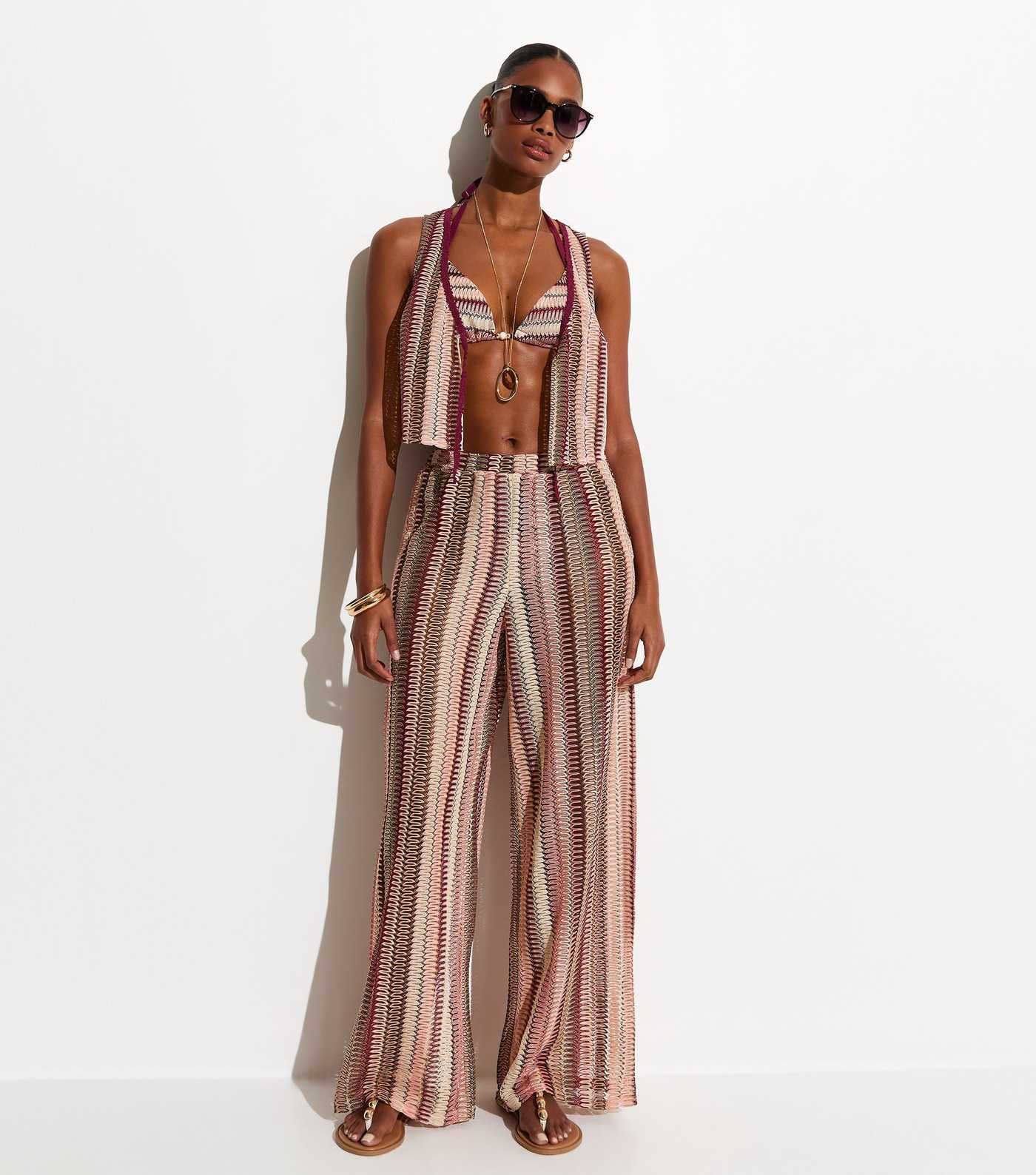 Pink Crochet Wide Leg Beach Trousers | New Look | New Look (UK)