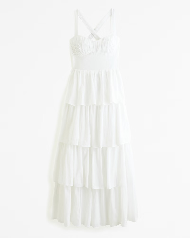Abercrombie & Fitch Women's Lace-Up Back Tiered Maxi Dress in White - Size XXS | Abercrombie & Fitch (US)