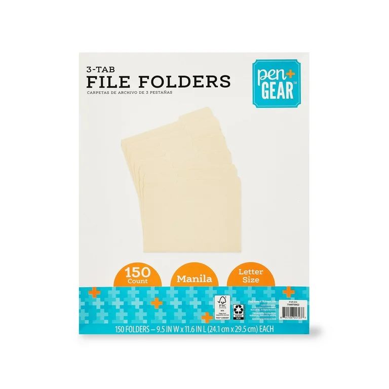 Pen + Gear File Folders,  Letter, Manila,  1/3 Cut, 150 Count | Walmart (US)