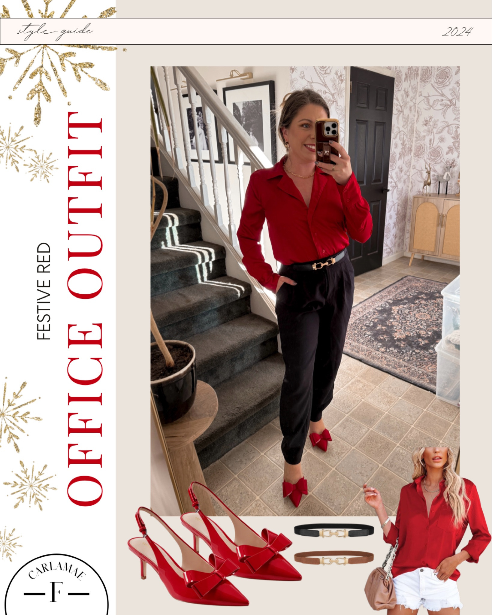 Festive office outfit!! Love me some cute pops of red during the holidays 🌹💃🏼🍒💄🧣

Amazon fashion, office outfit, women’s workwear, red button down, black tailored pants, red bow heels, red pumps, holiday outfit, holiday style 

#LTKWorkwear #LTKShoeCrush #LTKHoliday