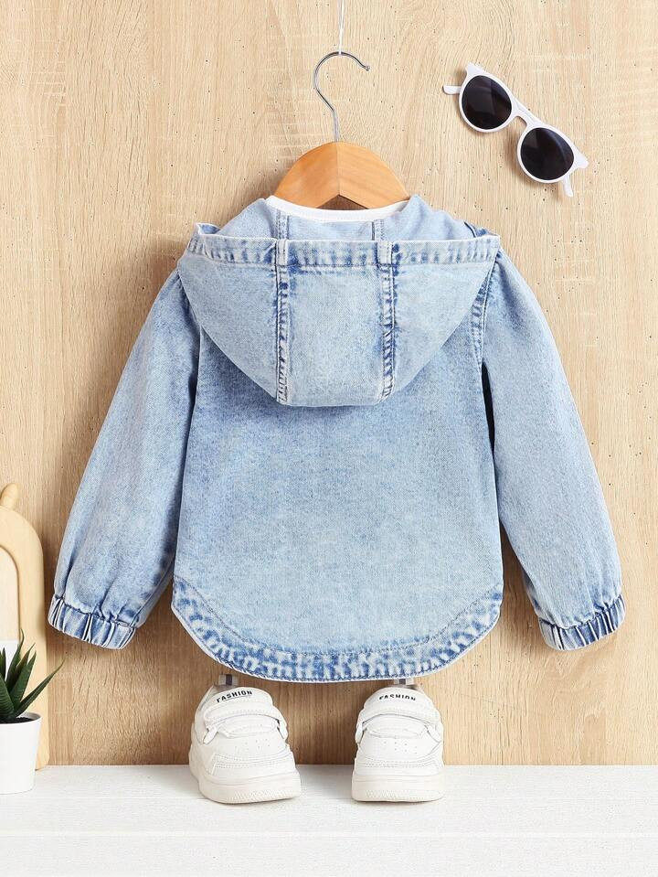 Baby Girl Flap Pocket Hooded Denim Jacket Without Tee | SHEIN