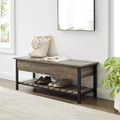 Walker Edison Julian Rustic Farmhouse Lift Top Entry Bench with Bottom Rack, 48 Inch - Grey | Amazon (US)