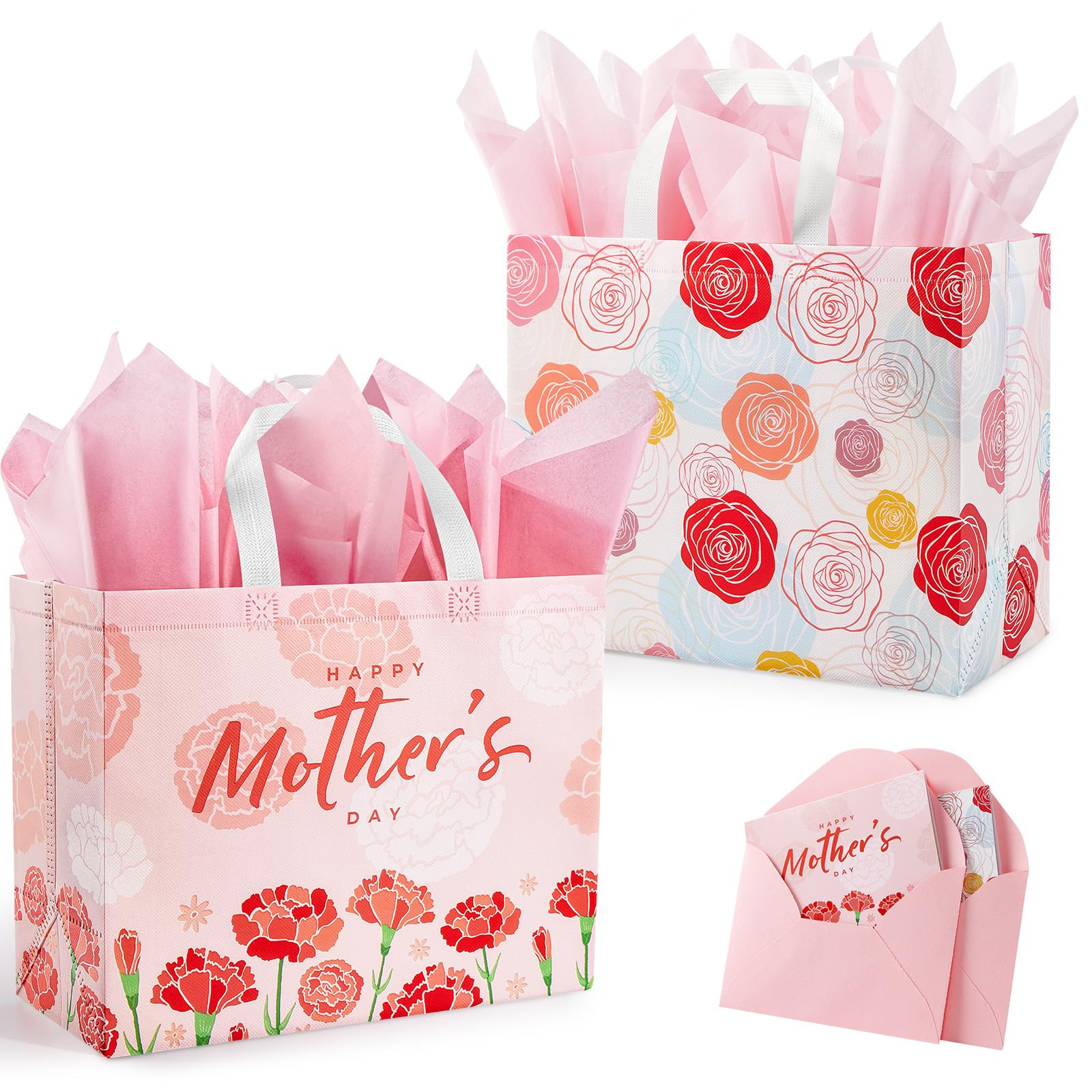 YANGTE 2 Pack 13" Large Mothers Day Gift Bags with Tissue Paper, Reusable Non-Woven Mothers Day B... | Amazon (US)