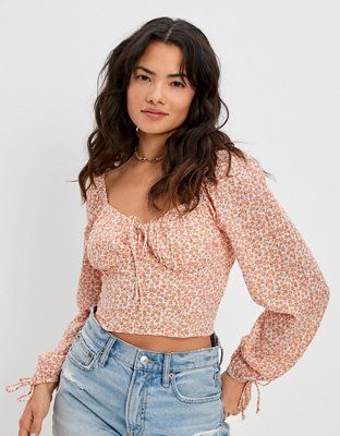 AE Long-Sleeve Corset Blouse | American Eagle Outfitters (US & CA)