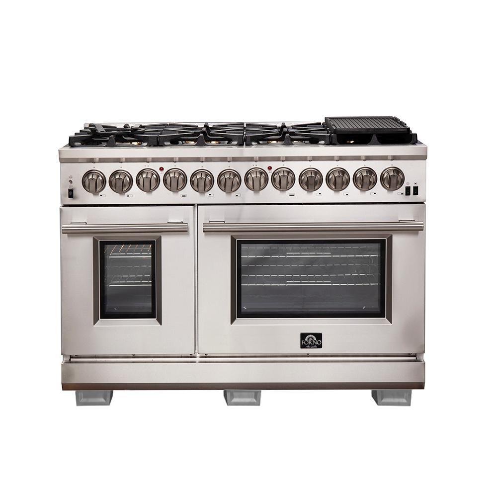 Forno Capriasca 48 in. 6.58 cu. ft. Gas Range with 8-Gas Burners and Double Electric 240-Volt Oven i | The Home Depot