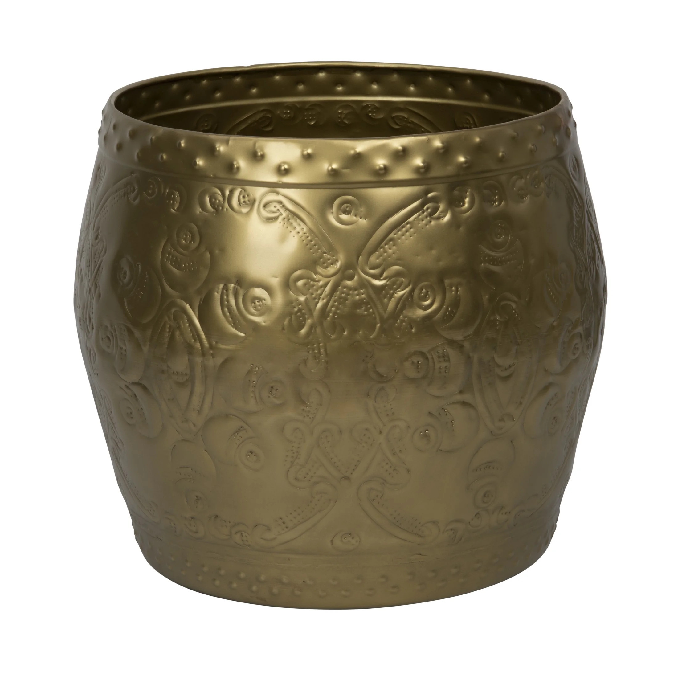 Creative Co-Op Debossed Metal Drum Side Table, Brass Finish | Walmart (US)