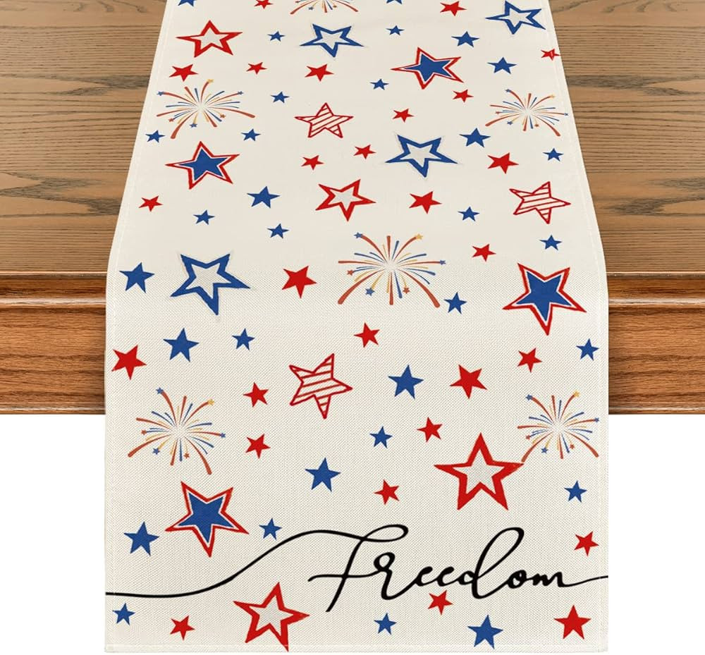 Artoid Mode Patriotic Freedom Stars Table Runner, 4th of July Memorial Day Holiday Kitchen Dining... | Amazon (US)