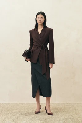 Marora Wrap Look Cinched Blazer in Wool Blend | Fabrique