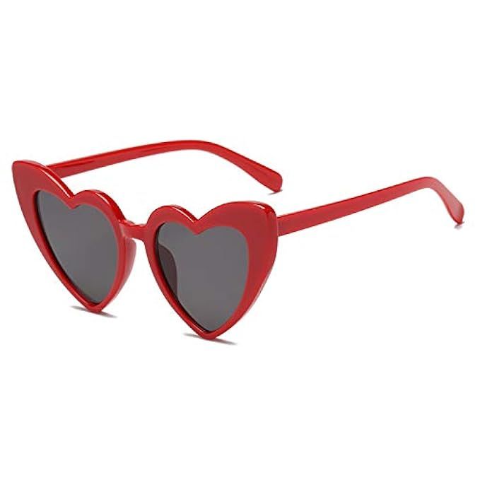 Heart-Shaped Sunglasses Women Vintga Black Pink Red Heart Shape Sun Glasses | Amazon (US)