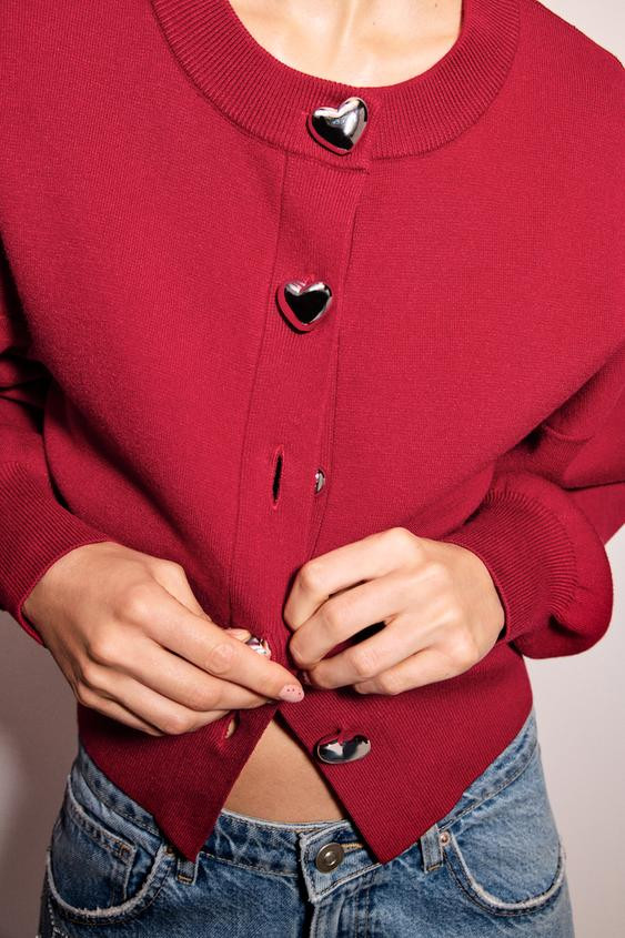 HEART BUTTON KNIT CARDIGAN | Zara US