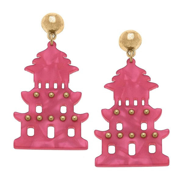 Gia Pagoda Resin Statement Earrings in Fuchsia | CANVAS