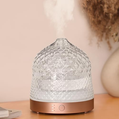 200ml Glass Reservoir Essential Oil Diffuser with Glass Dome Ultrasonic Aromatherapy Diffuser with Four Timer Colorful Light Auto-Off for Home Office Bedroom | Amazon (US)