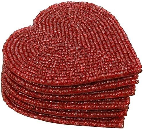 ITOS365 Handmade Beaded Heart Coaster Set With 6 Red, 4" Coasters - Heat-Resistant Polyester Back... | Amazon (US)