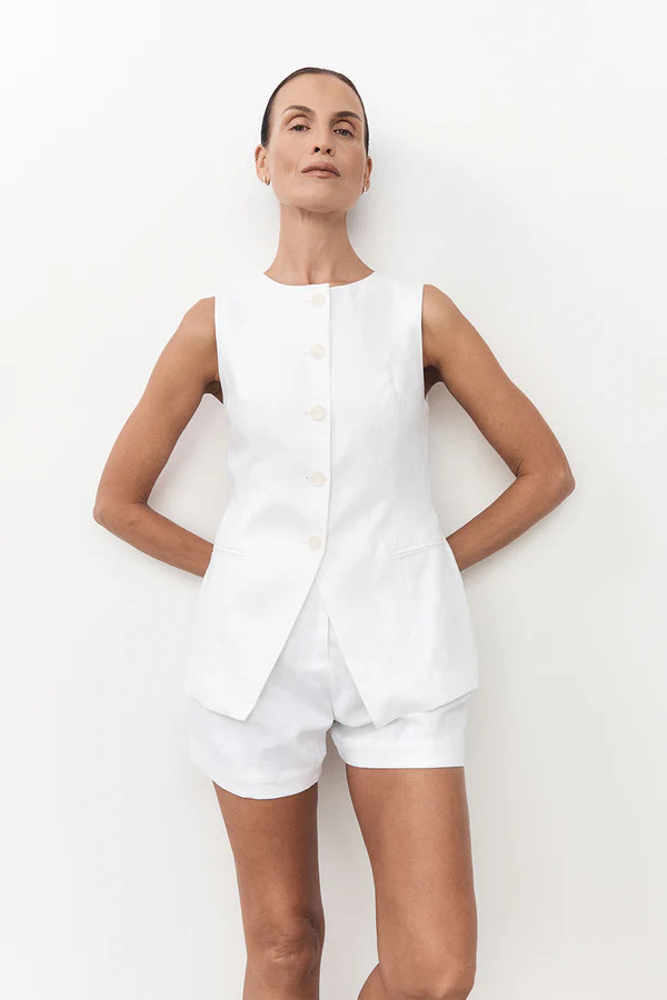ALESSIA WHITE LINEN VEST | DISSH